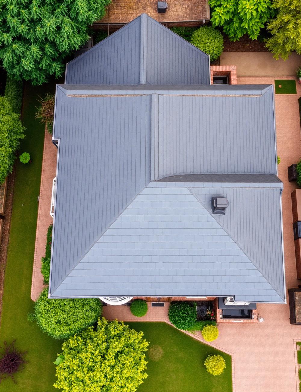 Aerial view of a freshly completed slate roof