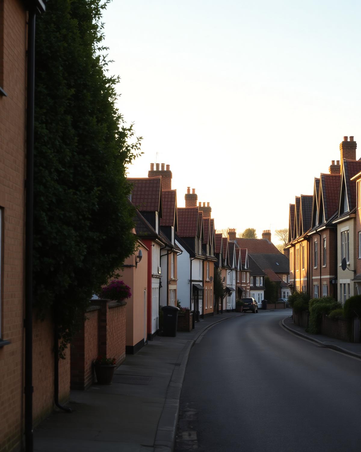 Worcester street with traditional rooflines at golden hour